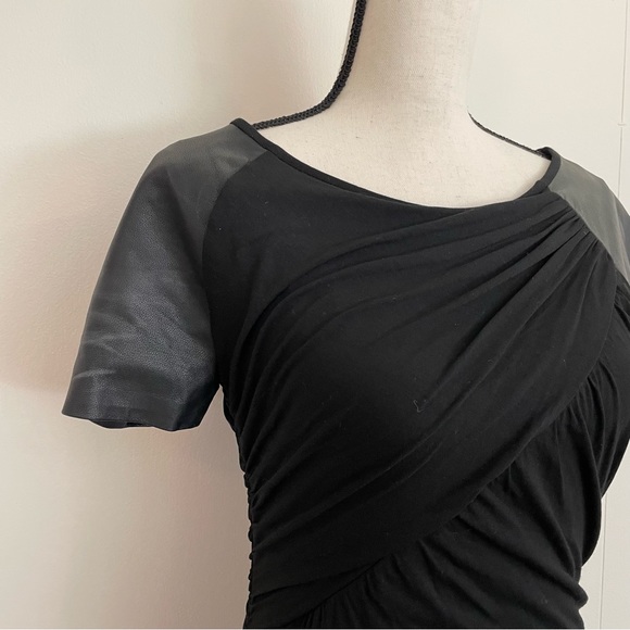 Elizabeth & James Monica Ruched Black Leather Sleeve Dress - Picture 6 of 8